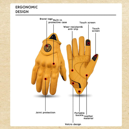 mjmoto Guantes de Moto Clásicos Amarillos de Piel de Cabra con Agujero, para Verano, Ciclismo, Equitación, Guantes Protectores para Motociclistas (Yellow, L)