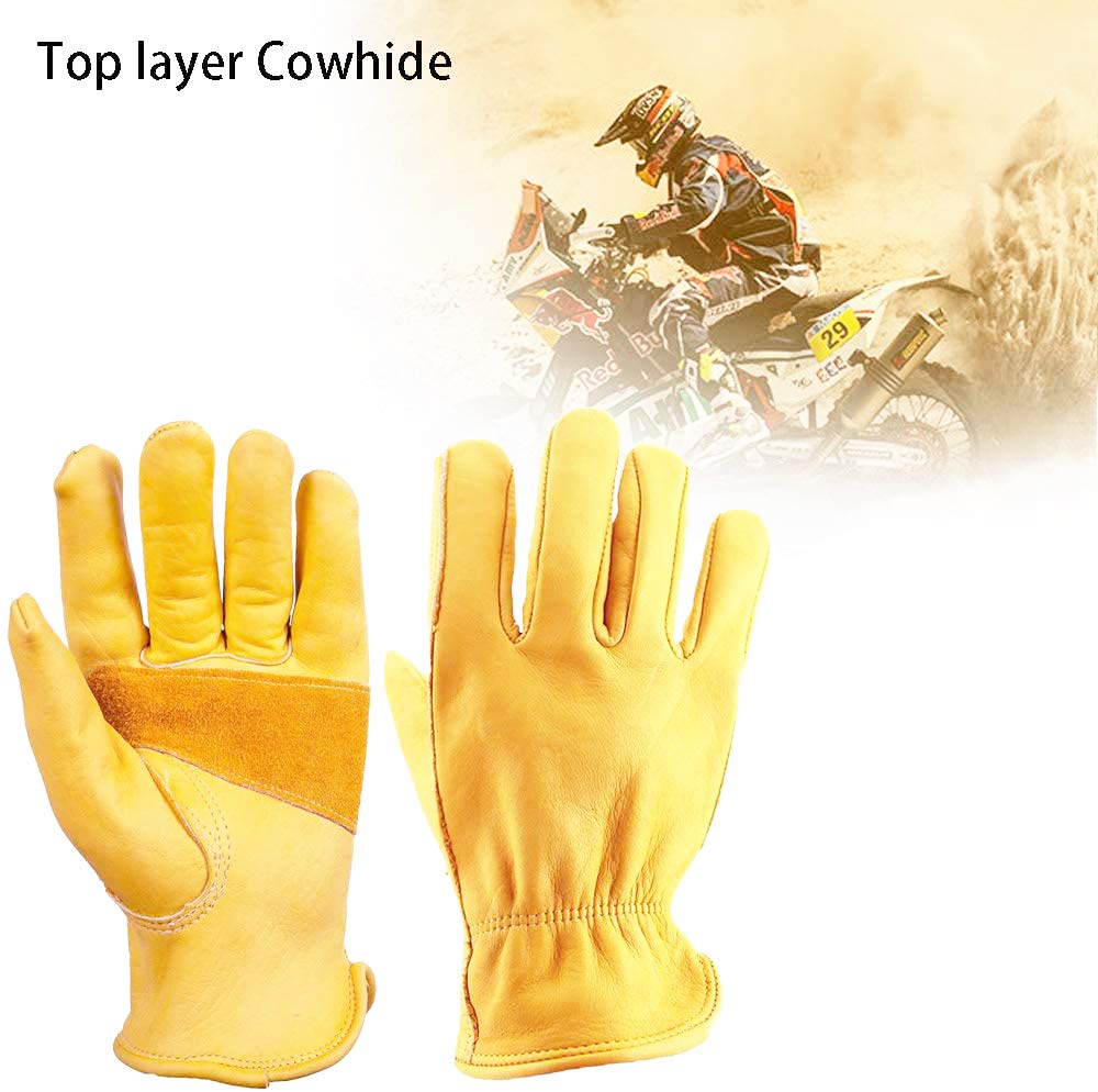 Guantes clásicos de motocicleta para conducción, de piel de vacuno, para uso en verano, color amarillo