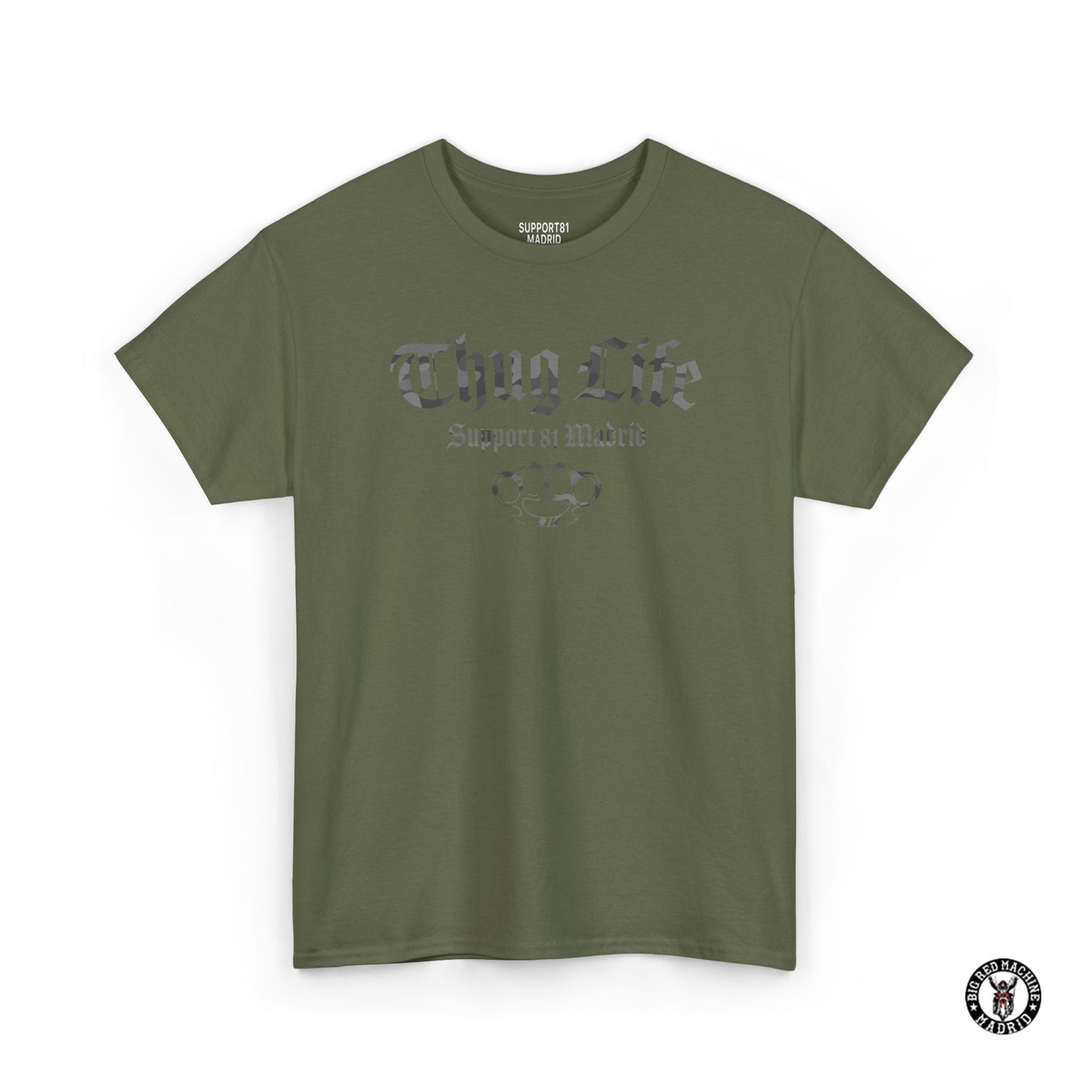 Military Green T-Shirt Support 81 Madrid "Th_g Life" Camouflage Biker Brotherhood.