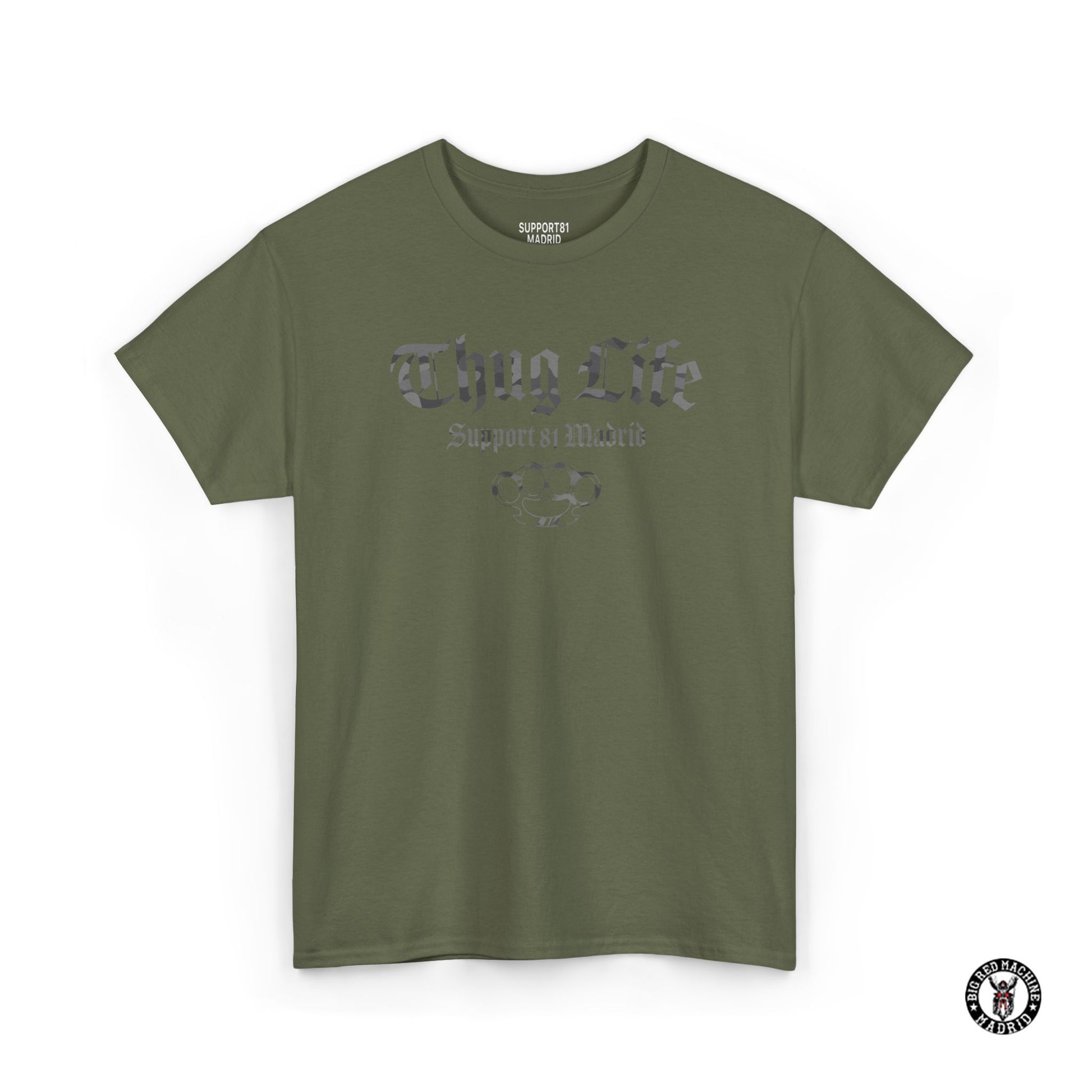 Military Green T-Shirt Support 81 Madrid "Th_g Life" Camouflage Biker Brotherhood.