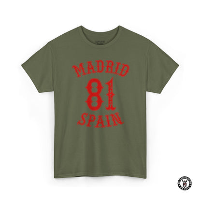 Military Green Madrid Support 81 Spain Heavy Cotton Motorcycle T-Shirt - Biker Graphic Tee