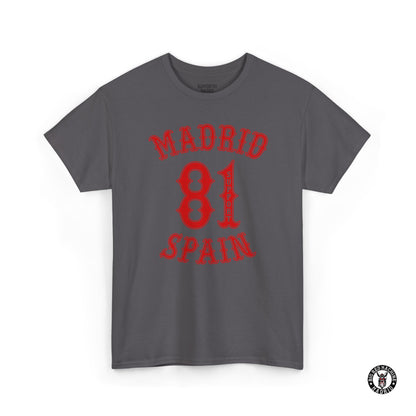 Grey Madrid Support 81 Spain Heavy Cotton Motorcycle T-Shirt - Biker Graphic Tee