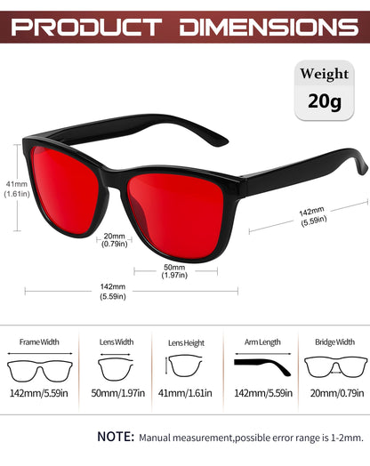 KANASTAL Gafas Luz Azul Rojo Hombre Mujer Filtro Azul Gaming Ordenador Pantallas Dormir Bloqueadoras Red Light Glasses - Montura Negras Con Lentes Rojas