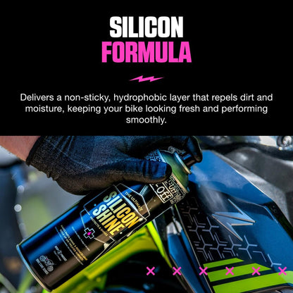 Muc-Off Silicon Shine Abrillantador de Moto de Silicona Líquida, 500 ML - Spray Protector de Moto Abrillantador para un Acabado Luciente - Protege y Ayuda a Prevenir la Adherencia de la Suciedad