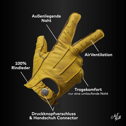 Mycl Turell Easy Rider - Guantes de moto para hombre, piel auténtica, con refuerzo de aramida, sencillos y elegantes, aspecto retro vintage (amarillo, 4XL)