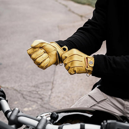 Mycl Turell Easy Rider - Guantes de moto para hombre, piel auténtica, con refuerzo de aramida, sencillos y elegantes, aspecto retro vintage (amarillo, 4XL)