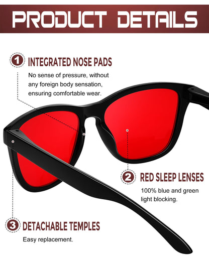 KANASTAL Gafas Luz Azul Rojo Hombre Mujer Filtro Azul Gaming Ordenador Pantallas Dormir Bloqueadoras Red Light Glasses - Montura Negras Con Lentes Rojas