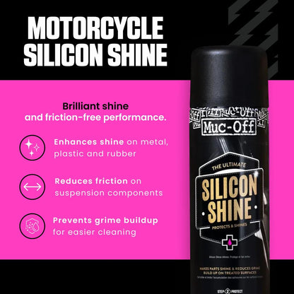 Muc-Off Silicon Shine Abrillantador de Moto de Silicona Líquida, 500 ML - Spray Protector de Moto Abrillantador para un Acabado Luciente - Protege y Ayuda a Prevenir la Adherencia de la Suciedad