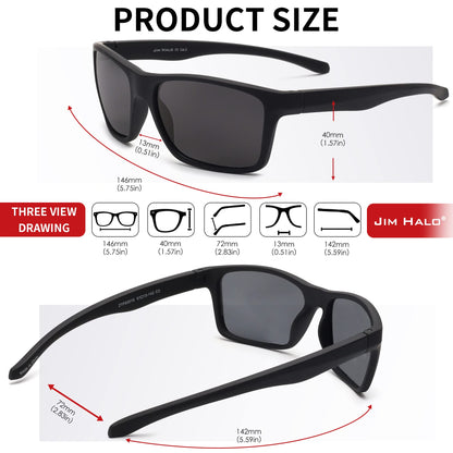 JIM HALO Polarizadas Deportivas Gafas de Sol de Espejo Wrap Alrededor Conducir Pescar Hombre Mujer(Negro/Gris Espejo)