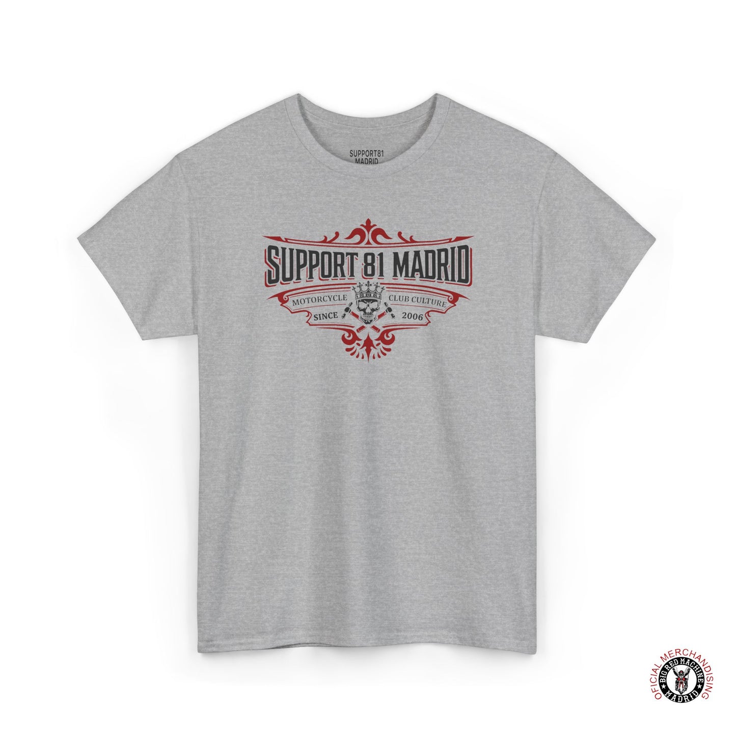 Sport Grey Support 81 Motorcycle Club Culture T-Shirt - Black And Red Graphic