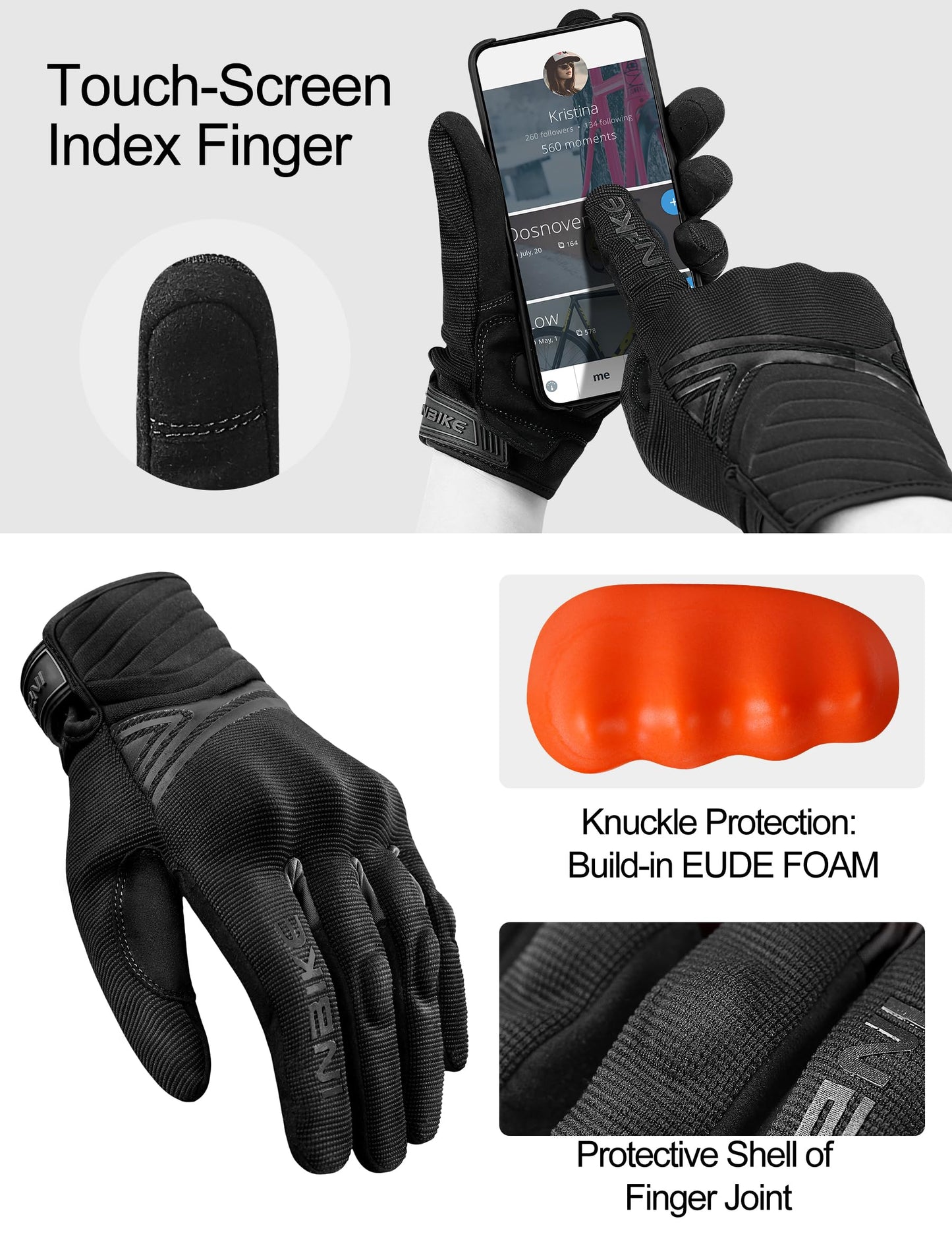 INBIKE Guantes Moto Invierno Hombre Impermeable Compatible con Pantalla Táctil Guantes Moto a Prueba De Viento con Membrana Impermeable Hipora y Forro Térmico(IM902W)