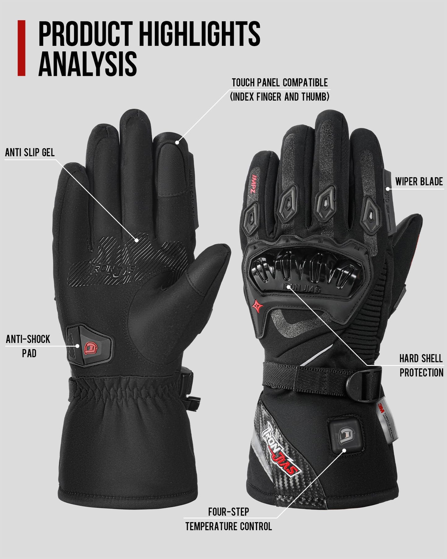 IRON JIA'S Guantes Calefactables Moto Invierno Hombre Nuevo 2025 Puerto de Carga USB de 3000mAh Cable de Carga 2 en 1 Pantalla Táctil Impermeable y Cortavientos Ciclismo Senderismo Esquí XL