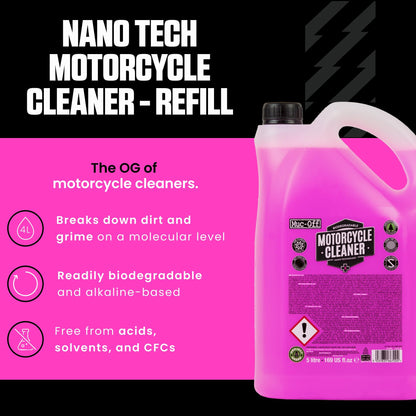 Muc-Off Limpiador de Moto Nano-Tech, 5 Litros - Líquido de Limpieza de Moto Biodegradable de Acción Rápida - Apto para Todas las Superficies y Tipos de Motocicletas
