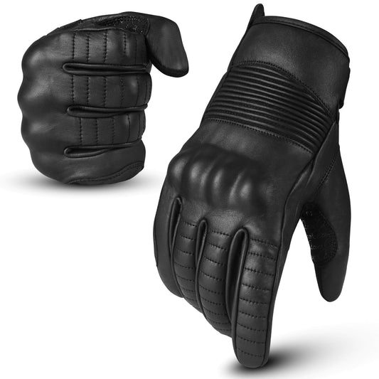 Hand Fellow - Guantes de piel para motocicleta, compatibles con pantalla táctil, con protección de nudillos