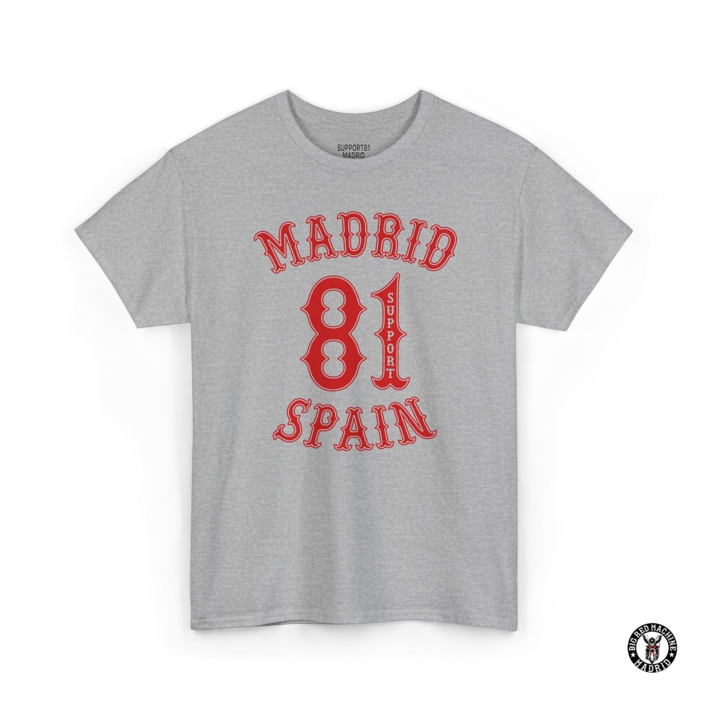 Sports Grey Madrid Support 81 Spain Heavy Cotton Motorcycle T-Shirt - Biker Graphic Tee