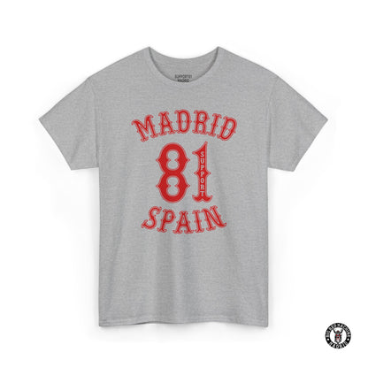 Sports Grey Madrid Support 81 Spain Heavy Cotton Motorcycle T-Shirt - Biker Graphic Tee
