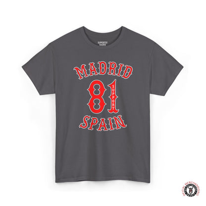 Support 81 Madrid Spain Heavy Cotton T-Shirt - Motorcycle Club Tee For Him
