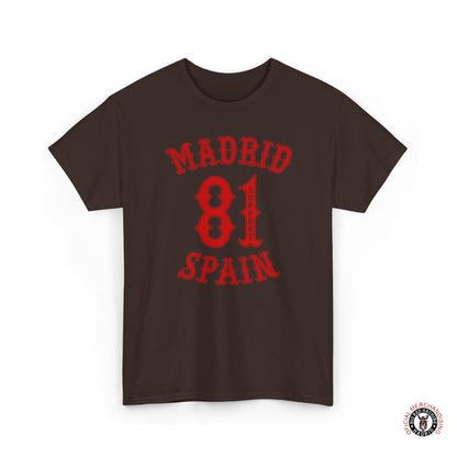 Support 81 Madrid Spain Graphic T-Shirt - Biker Patch Streetwear Tee