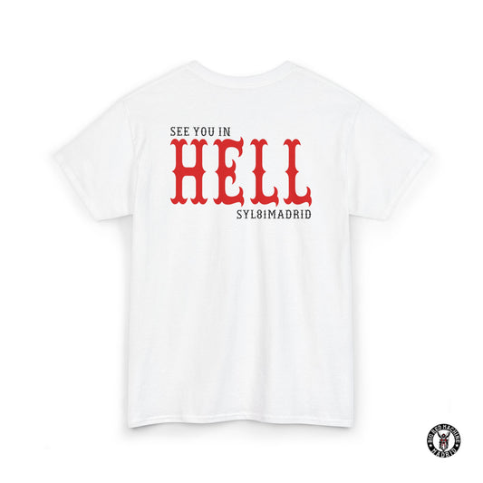 White Back Support 81 T-Shirt See You In Hell - Red And Black Graphic Design Tee