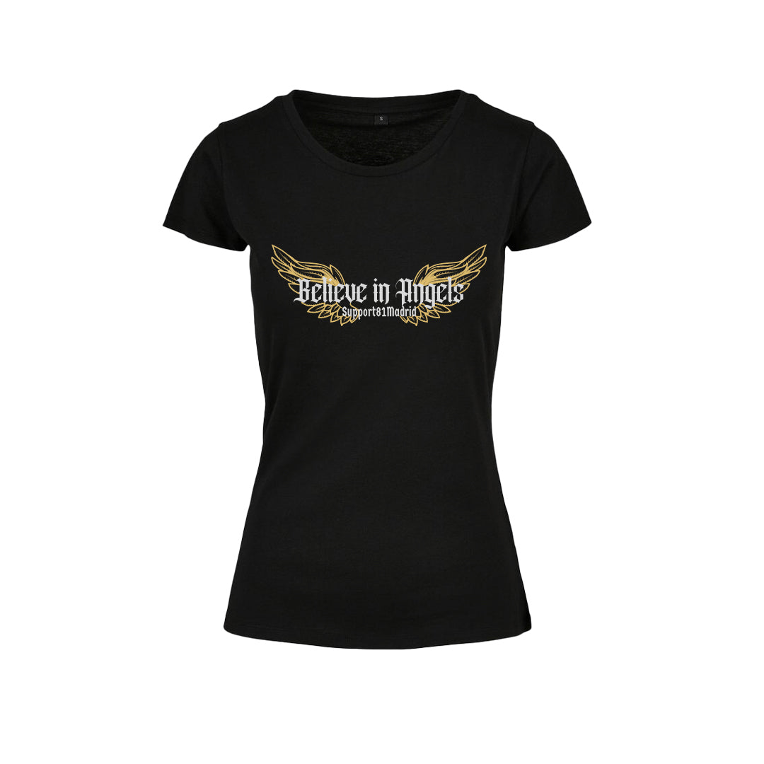 Believe in Angels Oro y Plata - Camiseta con cuello redondo mujer