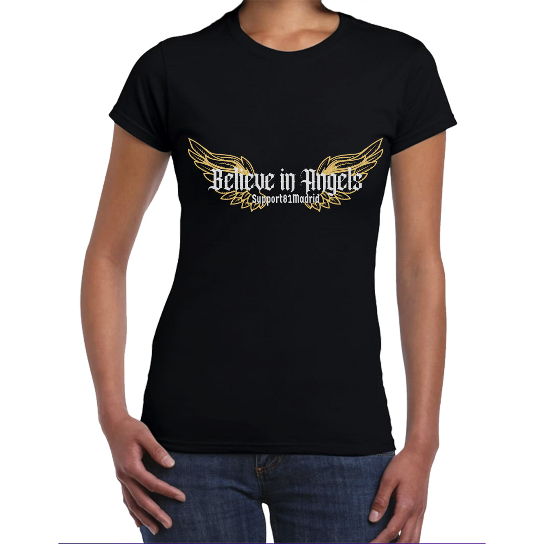 Believe in Angels Oro y Plata - Camiseta con cuello redondo mujer