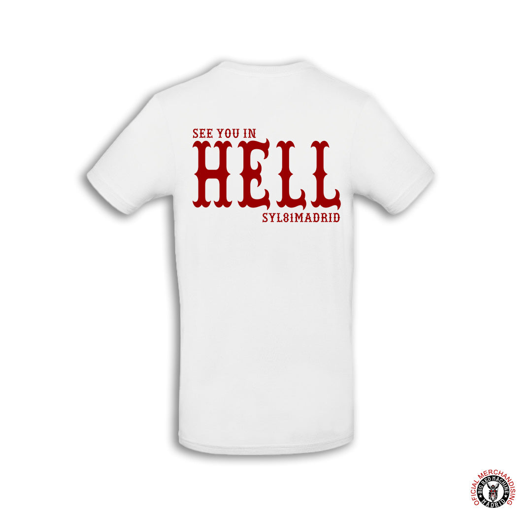 Camiseta Blanca Motera See You In Hell Support 81 Madrid