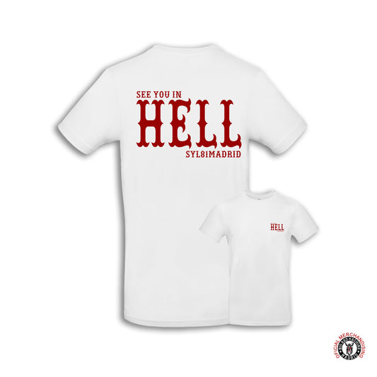 Camiseta Blanca Motera See You In Hell Support 81 Madrid