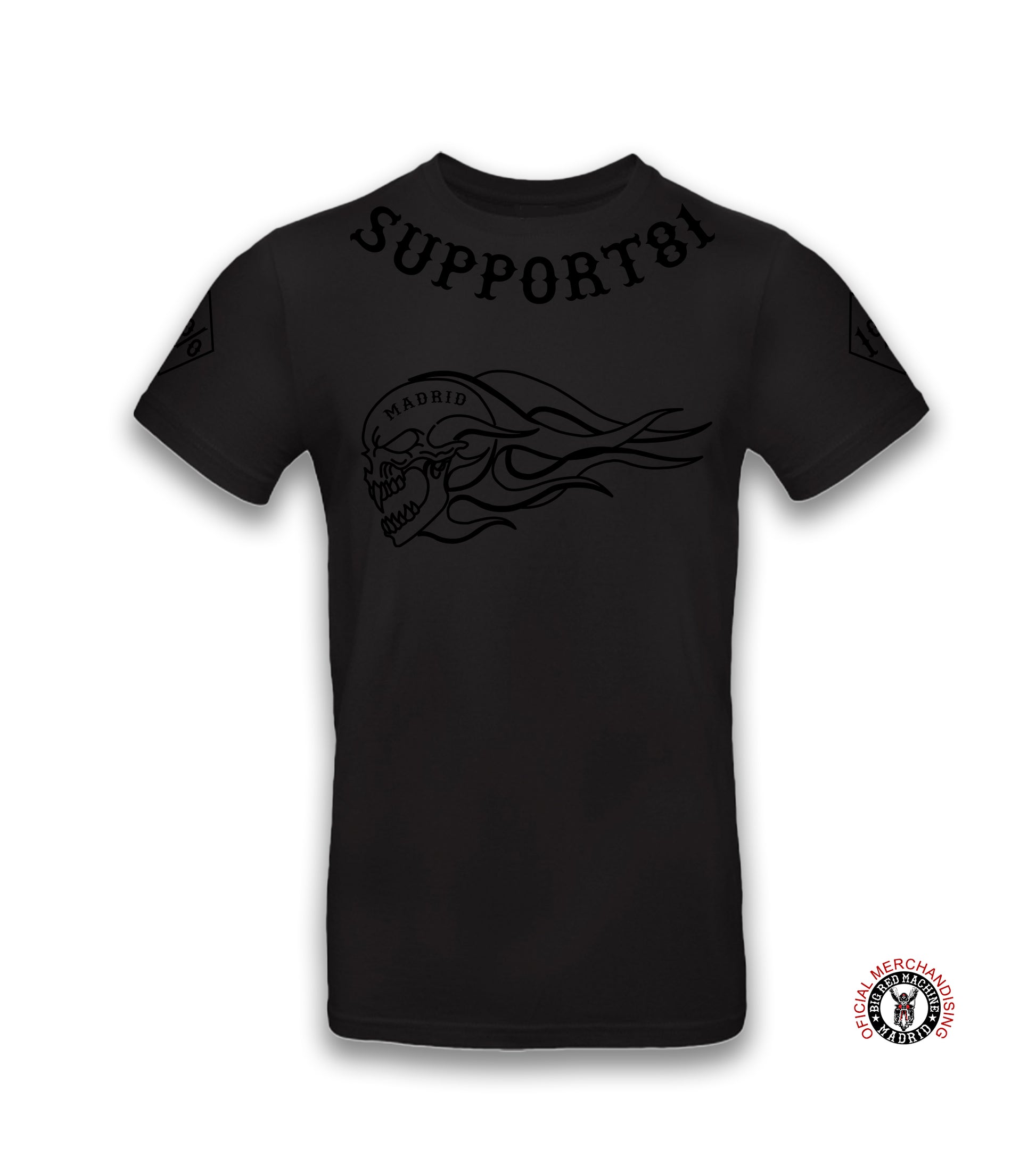Camiseta negra de hombre con de calaveras Support 81 con impresion en pecho de color negro