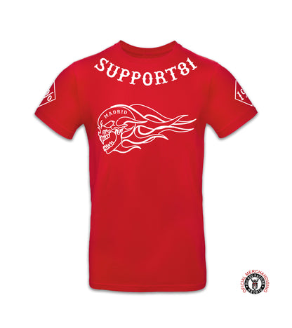 Hells Angels Support 81 Madrid White On Red Skull Rider Motorcycle Shirt