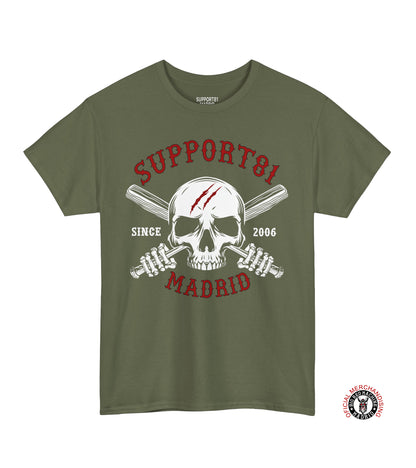 Support 81 Madrid Skull And Crossed Bats T-Shirt, Biker Graphic Tee And Motorcycle Club Shirt Madrid