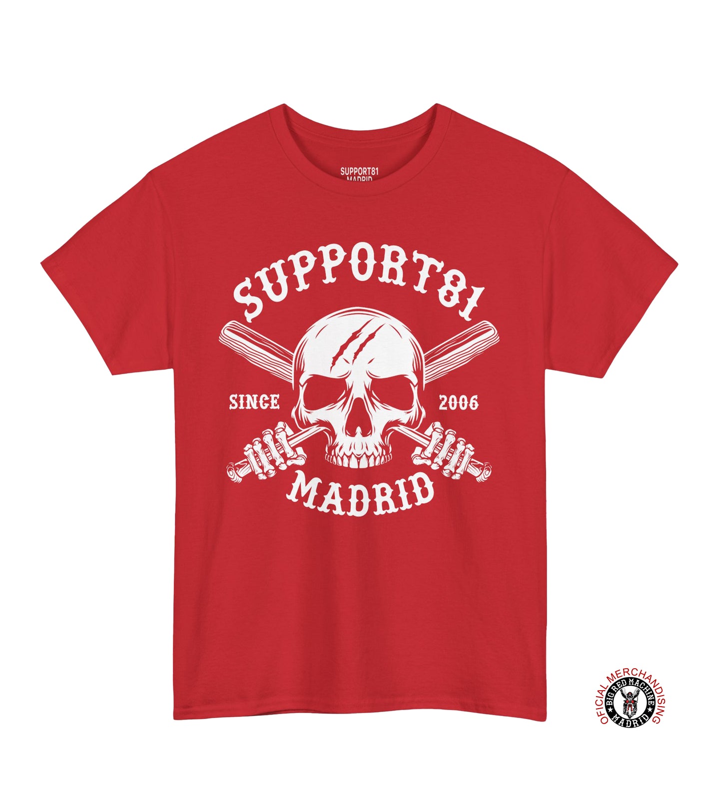 Support 81 Madrid Skull And Crossed Bats T-Shirt, Biker Graphic Tee And Motorcycle Club Shirt Madrid