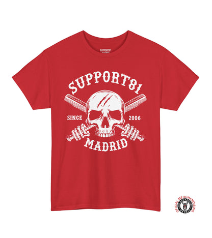 Support 81 Madrid Skull And Crossed Bats T-Shirt, Biker Graphic Tee And Motorcycle Club Shirt Madrid