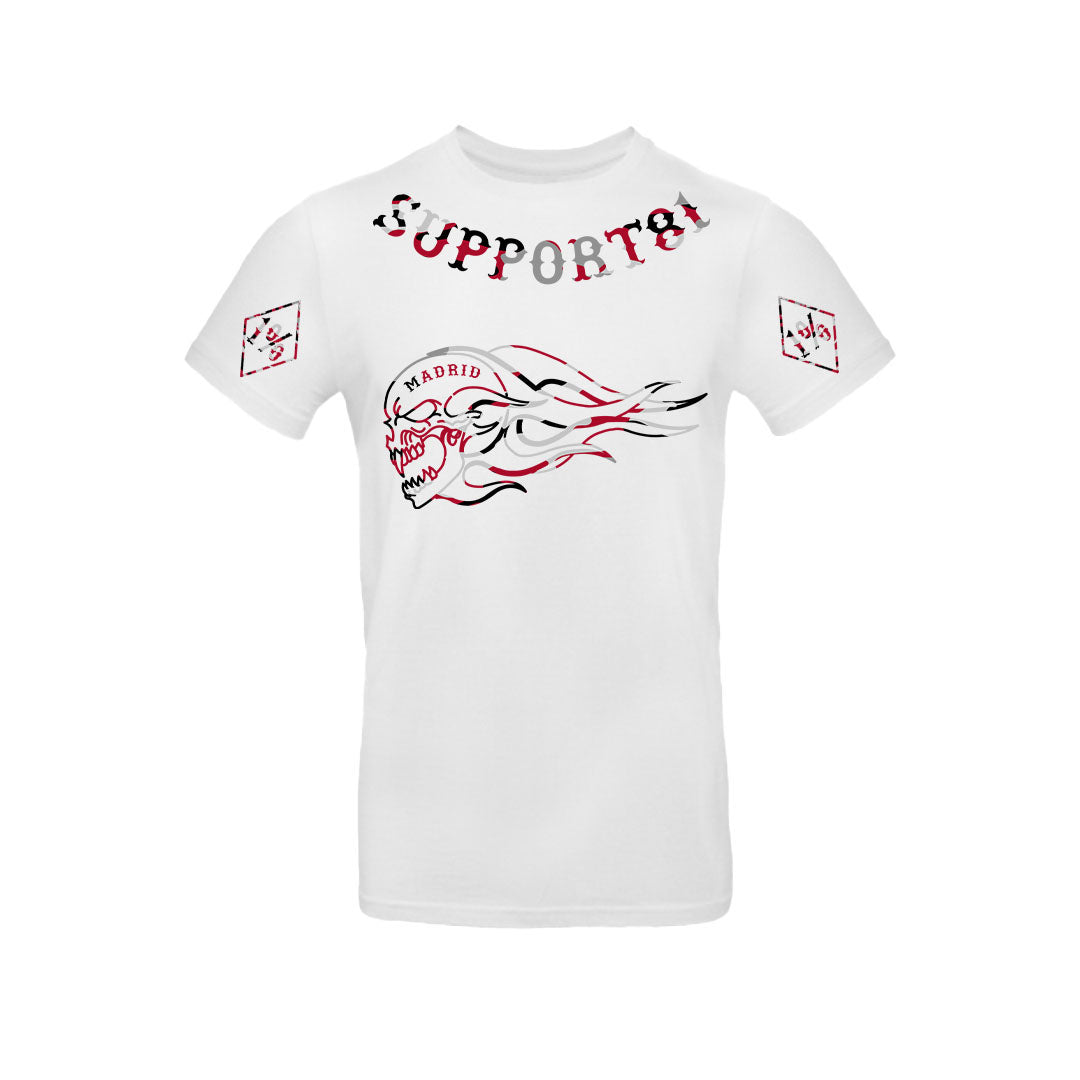 camiseta support 81 blanco con calavera en camuflaje rojo, negro y gries