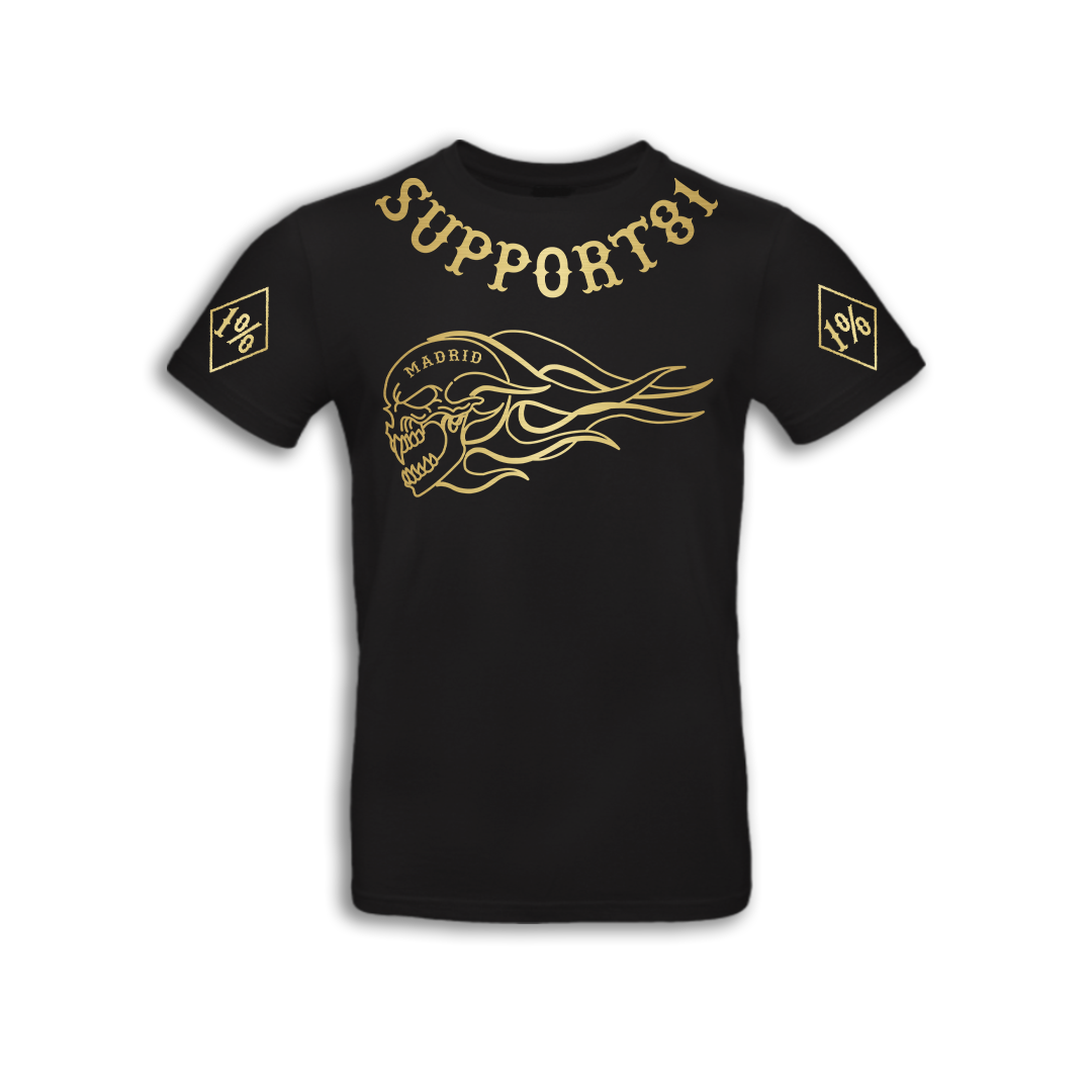 Camiseta negra de hombre con motivo calavera en oro